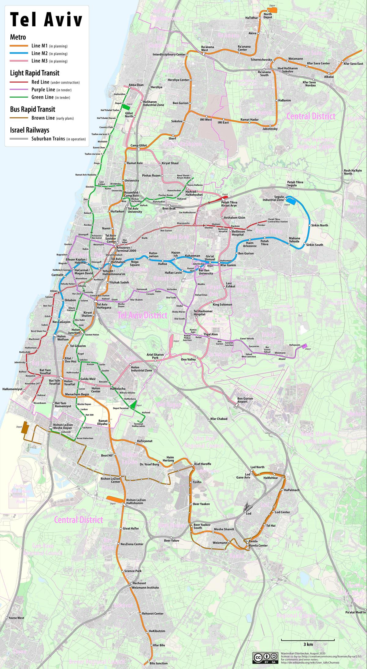 Tel Aviv transportation map